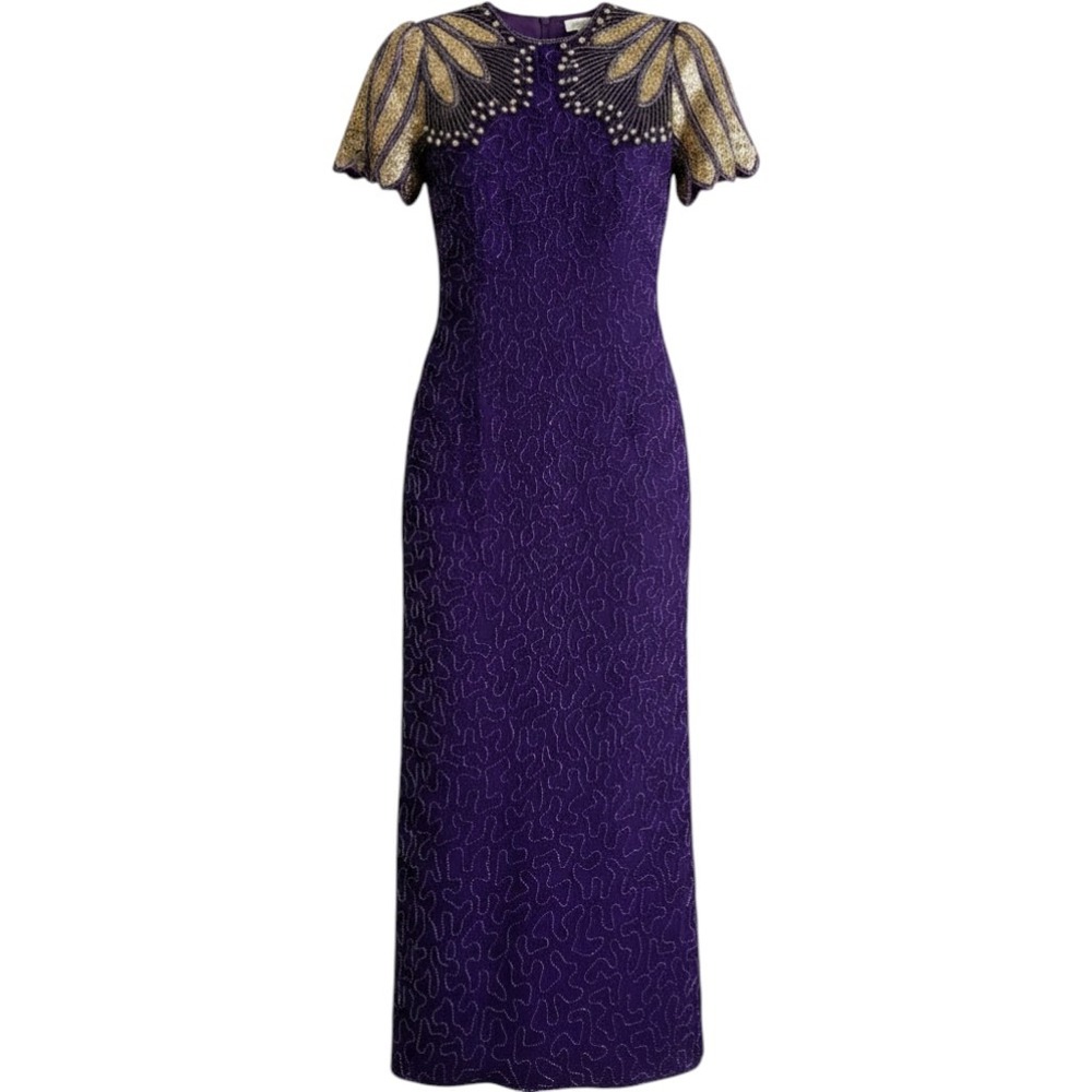 Laurence Kazar Vintage Purple Silk Beaded Sequin Evening Gown Dress NWT Medium